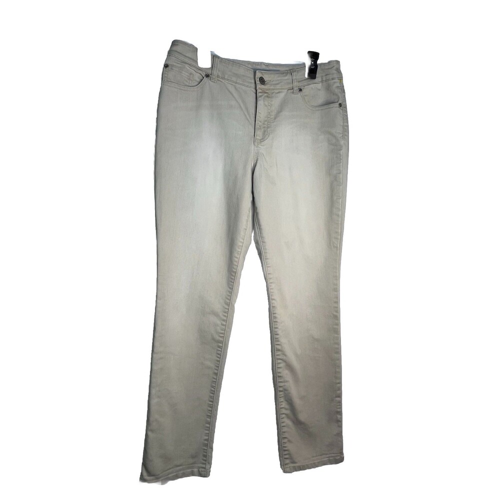Chicos Long 32” Inseam Platinum Denim Tan Jean  pants 1.5 bootcut Leg 10 S (15)